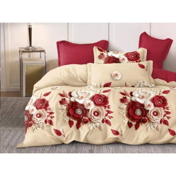 Pościel160x200 czerwone kwiaty z prześcieradłem – komplet premium 4cz PK816